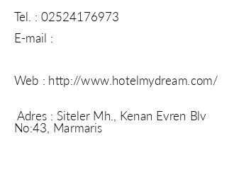 My Dream Hotel iletiim bilgileri